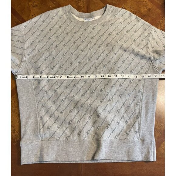 Vtg CHAMPION Reverse Weave Womens All Over Print Sweatshirt Gray Crew Neck Sz L - Picture 7 of 9